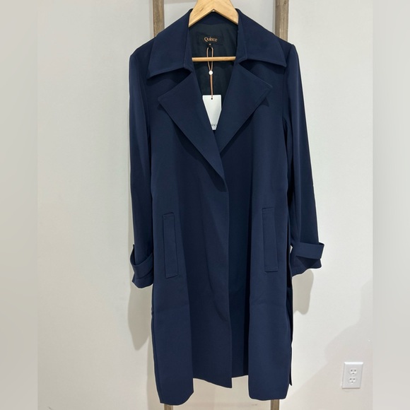 Quince Jackets & Blazers - Quince Stretch Crepe Trench Coat Navy Blue Women’s Size Medium NWT